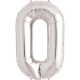 Balon din Folie, Cifra 0, 81 cm, Pentru Aer sau Heliu, Argintiu