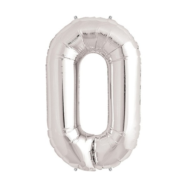 Balon din Folie, Cifra 0, 81 cm, Pentru Aer sau Heliu, Argintiu