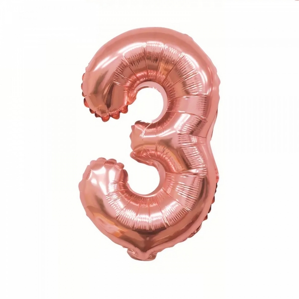 Balon din Folie, Cifra 3, 81 cm, Pentru Aer sau Heliu, Roz Auriu