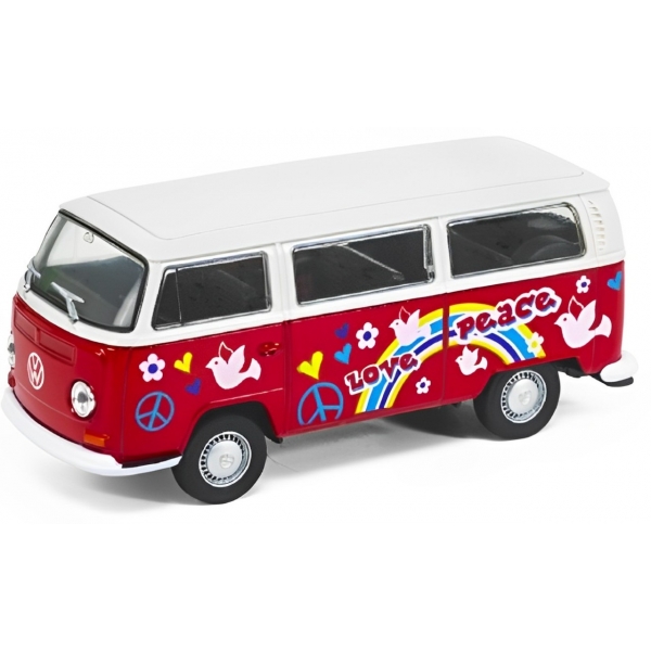 Masinuta autobuz Welly Volkswagen 1972, Scara 1:34, 11 cm, Rosu