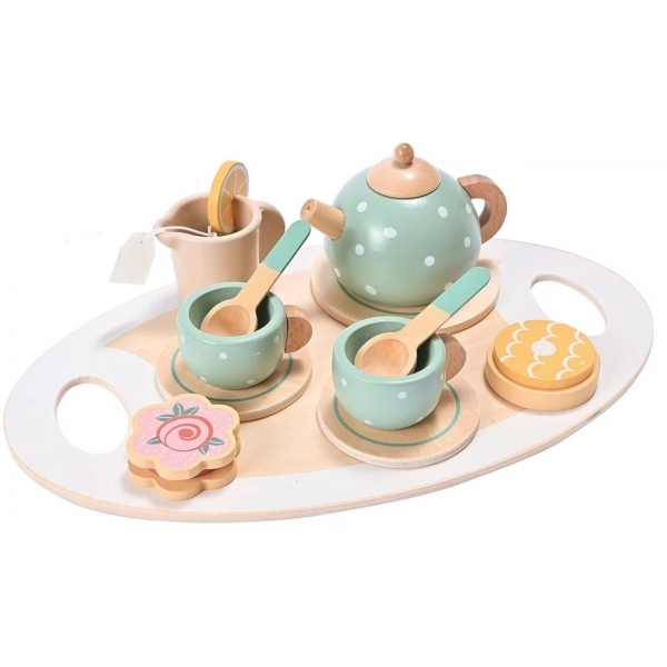 Set de Ceai , din Lemn, 15 Piese, Vopsea Ecologica, +36 Luni, Multicolor Pastel
