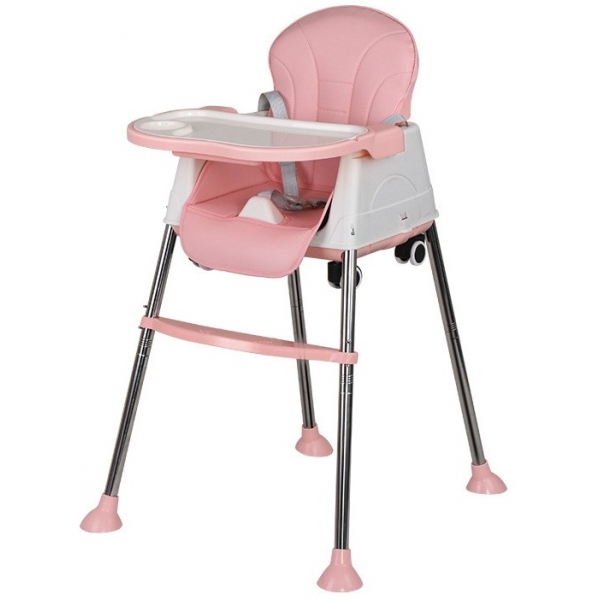 Scaun de Masa Pliabil 3in1, Reglabil, Multifunctional, Masuta si Husa Detasabile, Roti, Ajustare Inaltime, Roz