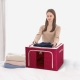 Cutie de Depozitare Pliabila, 66 L, din Tesatura Oxford, 50x40x33 cm, Fereastra Frontala, 2 Usi de Acces cu Fermoar Bidirectional, Cadru Metalic, Suport Baza Stabil din Plastic, Imprimeu Buline, Rosu