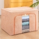 Cutie de Depozitare Pliabila, 66 L, din Bumbac si In, 50x40x33 cm, Fereastra Frontala, 2 Usi de Acces cu Fermoar Bidirectional, Cadru Metalic, Suport Baza Stabil din Plastic, Roz Pudrat