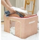Cutie de Depozitare Pliabila, 66 L, din Bumbac si In, 50x40x33 cm, Fereastra Frontala, 2 Usi de Acces cu Fermoar Bidirectional, Cadru Metalic, Suport Baza Stabil din Plastic, Roz Pudrat