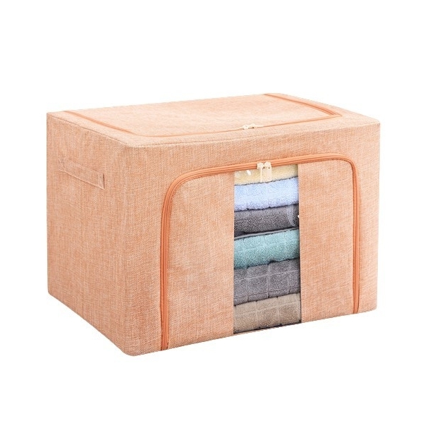 Cutie de depozitare pliabila, Cu fermoar, 66 L, Textil, 50x40x33 cm, Cadru Metalic, Suport Baza Stabil din Plastic, Roz pudrat, model 2