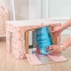 Cutie de Depozitare Pliabila, 66 L, din Tesatura Oxford, 50x40x33 cm, 2 Ferestre, Frontala si Laterala, 2 Usi de Acces cu Fermoar Bidirectional, Cadru Metalic, Suport Baza Stabil din Plastic,  Roz