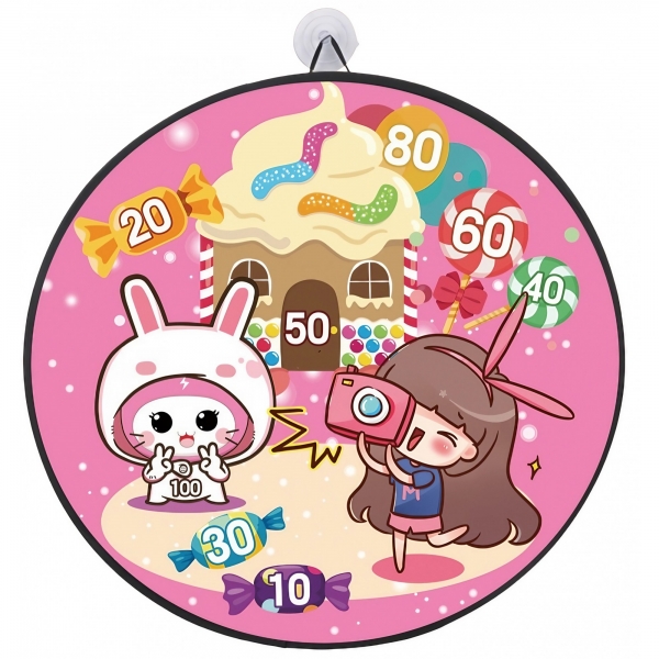 Joc Darts pentru Copii, Placa Pliabila 70 cm, 8 Mingii Velcro/Scai Simple, 2 Mingii Luminoase, Model Acadele, Roz