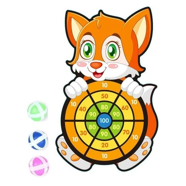 Set de joaca, tinta darts cu 3 bile, material velcro/scai, model vulpita, 31.5cm x 46.5 cm, Portocaliu