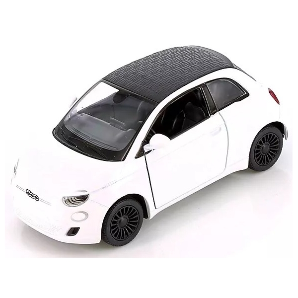 Macheta metalica Kinsmart, Scara 1:28, Fiat 500e, Alb