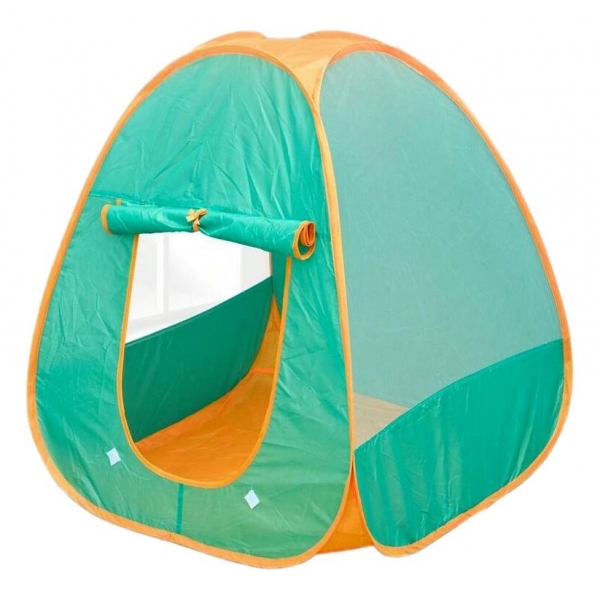 Cort de joaca popup, pliabil, cu ferestre din plasa, material nailon, 80 x 80 x 90 cm, Verde/Portocaliu