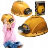 Casca de constructii pentru copii, cu lanterna, stickere, pentru jocurile de rol, Plastic durabil, 3 ani+, Galben