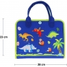 Jucărie educativa Montessori, mapă senzorială textilă cu elemente interactive, 3 pagini,1-4 ani, 14 piese, Model dinozauri