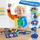 Jucărie educativa Montessori, mapă senzorială textilă cu elemente interactive, 3 pagini,1-4 ani, 14 piese, Model dinozauri