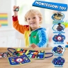 Jucărie educativa Montessori, mapă senzorială textilă cu elemente interactive, 3 pagini,1-4 ani, 14 piese, Model dinozauri