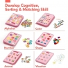 Jucărie educativa Montessori, mapă senzorială textilă cu elemente interactive, 5 pagini,1-4 ani, 14 piese, Model unicorni