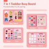 Jucărie educativa Montessori, mapă senzorială textilă cu elemente interactive, 5 pagini,1-4 ani, 14 piese, Model unicorni