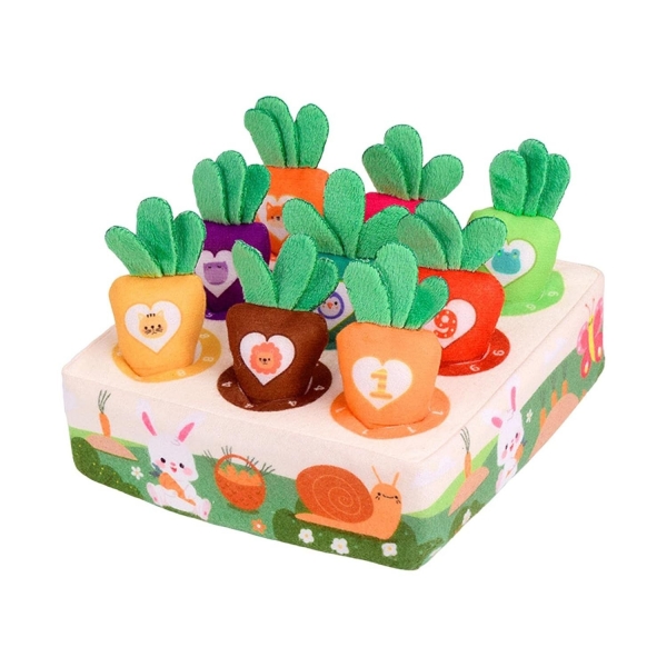 Jucarie Interactiva pentru copii de sortat pe culori Montessori, 9 morcovi si suport, Multicolor