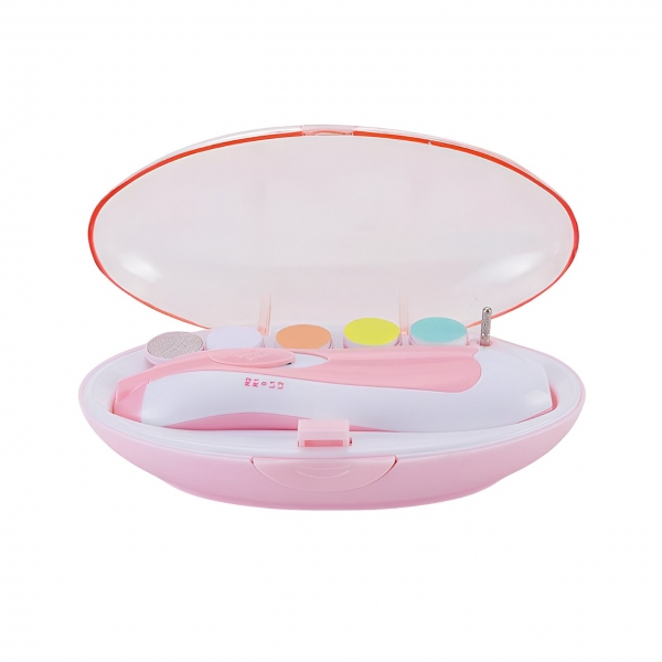 Set pila electrica pentru copii si bebelusi, ABS, 6 accesorii, cu lumina led, Roz/Alb